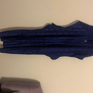 Dark blue swim cover up with hoodie.